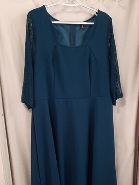 SHEIN Teal Lace-Sleeve A-Line Maxi Dress - Size 3XL